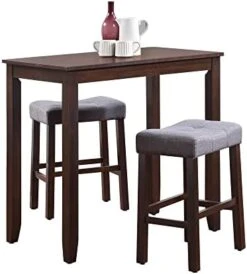 Nathaniel Home 3 Piece Counter Height Table Chairs Set, Kitchen Dining Room Sets Furniture One Bench And Two Saddle Stools With Upholstery Pad, Antique White -Home Table Chair Store 41JfdW6GTL. AC