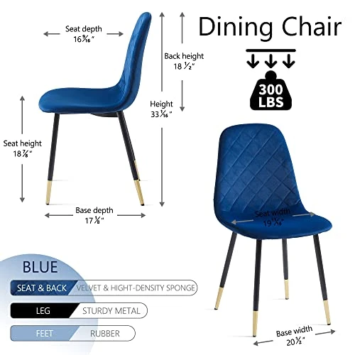 NORDICANA Velvet Dining Chairs Kitchen Solid Color Chair Upholstered Side Stools With Backrest Metal Legs Set Of 4, Navy Blue 7 NORDICANA Velvet Dining Chairs Kitchen Solid Color Chair Upholstered Side Stools With Backrest Metal Legs Set Of 4, Navy Blue - Image 5
