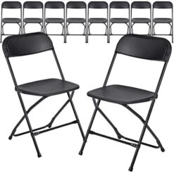 AJP Distributors 10 Pack 650 Lb. Capacity Premium Plastic Folding Chairs Wedding Party Outdoor Indoor Office Meeting House Dinner Diner Black