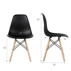 GOFLAME DSW Dining Chairs, Shell Plastic Chairs With Wood Legs, Modern Style Armless Chairs For Living Room Kitchen Bedroom, Eiffel DSW Style Side Chairs With Ergonomic Backrest Set Of 4, Black -Home Table Chair Store 41JvKtnDhYL