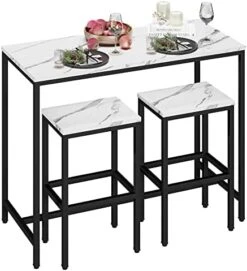 Yongchuang 3 Piece Bar Table Set, Bar Table And Chairs Set Of 2, Modern Counter Height Table With 2 Stools For Kitchen, Dining Room, Living Room Breakfast Table White Faux Marble Wood Top -Home Table Chair Store 41KFU8p5 fL. AC
