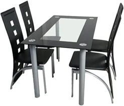 SSLine 5 Pieces Dining Table Set,Kitchen Room Tempered Glass Dining Table,Dining Table Set With 4 PU Leather Chairs,Home Furniture For Small Spaces Kitchen (Creamy White) -Home Table Chair Store 41Kmiq1FMUL. AC