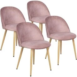 Yaheetech Dining Chairs Living Room Chair Velvet Kitchen Chairs With Soft Seat/Backrest/Wooden Style/Metal Legs For Kitchen Dining Room Restaurant Cafe Set Of 4, Pink