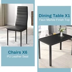 AOOU 5/7pieces Kitchen Table Set, Modern Dining Table Set W/Glass-Top Table And 4/6 Leather Upholstered Chairs For Dining Room, Kitchen, Dinette, Breakfast Nook (Black, Dinning Table With 6 Chairs) 18 AOOU 5/7pieces Kitchen Table Set, Modern Dining Table Set W/Glass-Top Table And 4/6 Leather Upholstered Chairs For Dining Room, Kitchen, Dinette, Breakfast Nook (Black, Dinning Table With 6 Chairs) -Home Table Chair Store 41L2BFZdItL