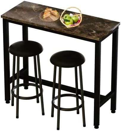 AWQM Bar Table Set With Storage Shelves, 47" White Modern Faux Marble Breakfast Table With 2 Stools, 3-Piece Dining Set For 2, Space Saving Table For Kitchen/Dinning Room/Living Room/Bedroom/Office 12 AWQM Bar Table Set With Storage Shelves, 47" White Modern Faux Marble Breakfast Table With 2 Stools, 3-Piece Dining Set For 2, Space Saving Table For Kitchen/Dinning Room/Living Room/Bedroom/Office - Image 10