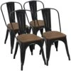 Yaheetech 18 Inch Classic Iron Metal Dining Chair With Wood Top/Seat Indoor-Outdoor Use Chic Dining Bistro Cafe Side Barstool Bar Chair Coffee Chair Set Of 4 Black -Home Table Chair Store 41LGb85ZsaL