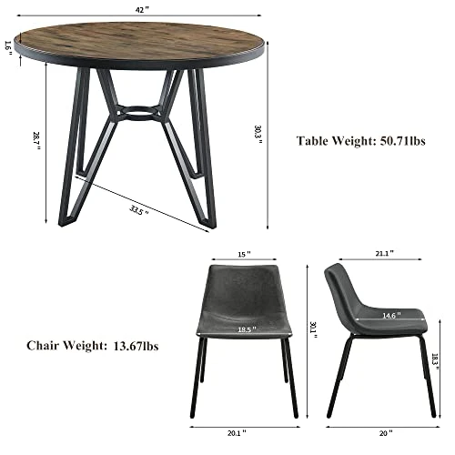 JESONVID Round Dining Room Table Set With 4 Armless Upholstered Chairs 42" D Circle Kitchen Table With Dining 4 Chair Set For Dining Room Home Kitchen, Antique Brown+Black&Grey-4P YCZ2012RC+1179GY 6 JESONVID Round Dining Room Table Set With 4 Armless Upholstered Chairs 42" D Circle Kitchen Table With Dining 4 Chair Set For Dining Room Home Kitchen, Antique Brown+Black&Grey-4P YCZ2012RC+1179GY - Image 4