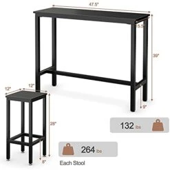 COSTWAY 3-Piece Bar Table Set, 39.5” Bar Table With 2PC 28” Bar Stools, Pub Height Dinning Table Set With Counter Height Backless Stools, Breakfast Table Set For Apartment/Bistro/Pub (Black) 14 COSTWAY 3-Piece Bar Table Set, 39.5” Bar Table With 2PC 28” Bar Stools, Pub Height Dinning Table Set With Counter Height Backless Stools, Breakfast Table Set For Apartment/Bistro/Pub (Black) -Home Table Chair Store 41LbEv65G2L