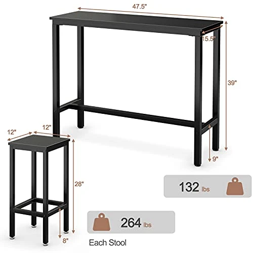 COSTWAY 3-Piece Bar Table Set, 39.5” Bar Table With 2PC 28” Bar Stools, Pub Height Dinning Table Set With Counter Height Backless Stools, Breakfast Table Set For Apartment/Bistro/Pub (Black) 7 COSTWAY 3-Piece Bar Table Set, 39.5” Bar Table With 2PC 28” Bar Stools, Pub Height Dinning Table Set With Counter Height Backless Stools, Breakfast Table Set For Apartment/Bistro/Pub (Black) - Image 5