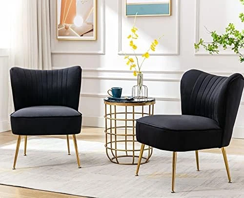 Shunzhi Velvet Accent Chairs Set Of 2 Modern Upholstered Slipper Chairs With Golden Legs Comfy Armless Wingback Side Chairs Corner Chair For Bedroom/Dining Room/Living Room/Office, Grey 12 Shunzhi Velvet Accent Chairs Set Of 2 Modern Upholstered Slipper Chairs With Golden Legs Comfy Armless Wingback Side Chairs Corner Chair For Bedroom/Dining Room/Living Room/Office, Grey - Image 10