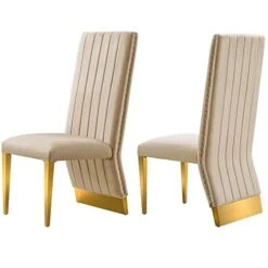 AZhome Dining Chairs With Nail Head Trim, Modern Upholstered Velvet Dining Room Chairs In Lovely Color Tufted And Gold Stainless Steel, Set Of 2