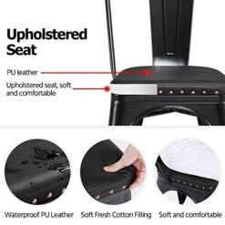 Yaheetech 4pcs Metal Dining Chairs With PU Leather Seat High Back Soft Cushioned Industrial Classic Iron Chairs Chic Dining Bistro Cafe Coffee Chair 18 Inch Black -Home Table Chair Store 41LvVPpzotL