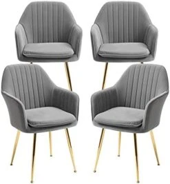 AVAWING Modern Living Dining Room Accent Arm Chairs Set Of 4, Velvet Mid-Century Upholstered Seat Club Guest With Golden Legs, Grey 23 AVAWING Modern Living Dining Room Accent Arm Chairs Set Of 4, Velvet Mid-Century Upholstered Seat Club Guest With Golden Legs, Grey -Home Table Chair Store 41MDJj8zaL. AC