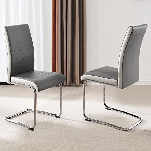 SICOTAS Dining Chairs Set Of 2 - Modern Kitchen Chairs Faux Leather, High Back Dining Room Chairs With Metal Base, Upholstered Dinner Chairs, 2 PCS Armless Side Chair For Dining Room And Kitchen, Grey 2 SICOTAS Dining Chairs Set Of 2 - Modern Kitchen Chairs Faux Leather, High Back Dining Room Chairs With Metal Base, Upholstered Dinner Chairs, 2 PCS Armless Side Chair For Dining Room And Kitchen, Grey