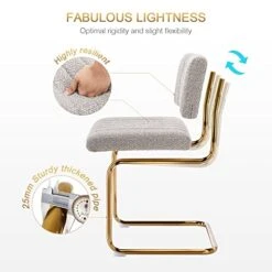 Zesthouse Mid-Century Modern Dining Chairs With Gold Metal Base, Accent Armless Kitchen Chairs With Channel Tufting, Upholstered Boucle Fabric Side Chairs, Set Of 2, Grey Khaki 10 Zesthouse Mid-Century Modern Dining Chairs With Gold Metal Base, Accent Armless Kitchen Chairs With Channel Tufting, Upholstered Boucle Fabric Side Chairs, Set Of 2, Grey Khaki -Home Table Chair Store 41MNsf7RwaL