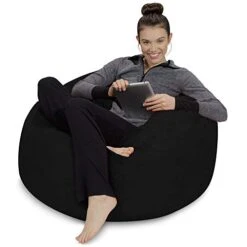 Sofa Sack - Plush, Ultra Soft Bean Bag Chair - Memory Foam Bean Bag Chair With Microsuede Cover - Stuffed Foam Filled Furniture And Accessories For Dorm Room - Black 3' -Home Table Chair Store 41MiS2zgRwL