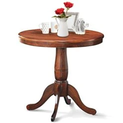 KOTEK 32 Inch Round Dining Table, Solid Wood Pedestal Table, Kitchen Dinner Table, Bistro Dining Table For Bar, Kitchen, Dining Room, Restaurant, Walnut