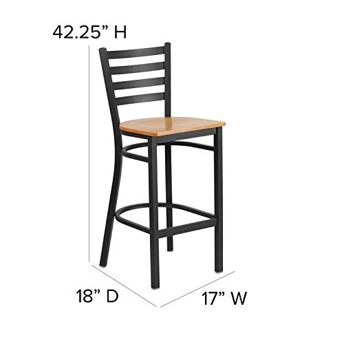 Flash Furniture HERCULES Series Black Ladder Back Metal Restaurant Barstool - Natural Wood Seat 4 Flash Furniture HERCULES Series Black Ladder Back Metal Restaurant Barstool - Natural Wood Seat - Image 2
