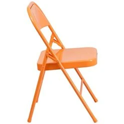 Flash Furniture 4 Pack HERCULES COLORBURST Series Orange Marmalade Triple Braced & Double Hinged Metal Folding Chair -Home Table Chair Store 41NUMehMUKL