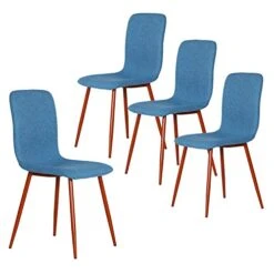 Dining Chairs Set Of 4 Dining Room Chairs Kitchen Chairs With Fabric Cushion Seat Back Outdoor Farmhouse Modern Upholstered Chair With Metal Legs, Create A Sweet And Cozy Eating Time With Family, Blue