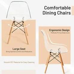 Giantex Set Of 4 Dining Chairs, Clear Dining Side Chairs W/Beech Wood Legs, Shell Designer Pre Assembled Modern Mid Century Transparent Dining DSW Chairs, Plastic Kitchen Chair -Home Table Chair Store 41O3jfEJMHL