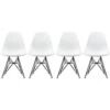 2xhome Set Of 4 White Mid Century Modern Design Industrial Plastic Chair Side No Arms Dark Black Wire Chrome Base With Back Eiffel Molded Shell Dining Chairs Living Room Accent Work Desk Bedroom
