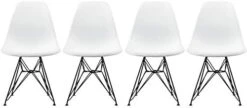 2xhome Set Of 4 White Mid Century Modern Design Industrial Plastic Chair Side No Arms Dark Black Wire Chrome Base With Back Eiffel Molded Shell Dining Chairs Living Room Accent Work Desk Bedroom -Home Table Chair Store 41Oc5a8g2AL. AC