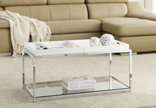 Convenience Concepts Palm Beach Coffee Table With Shelf And Removable Trays, White 4 Convenience Concepts Palm Beach Coffee Table With Shelf And Removable Trays, White - Image 2