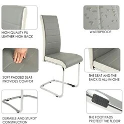 STYLIFING 2pcs Dining Chairs Armless Dining Room Chairs Set Of 2 Kitchen Chairs PU Faux Leather Upholstered Seat And Metal Chrome Legs Side Chairs With High Back Modern Grey With White -Home Table Chair Store 41PLgF59YcL