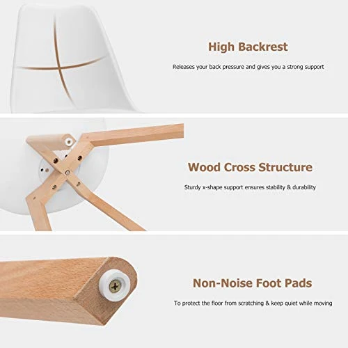 Giantex Set Of 4 Modern Dining Chairs, High Backrest Kitchen Chairs, Elegant Mid Century Side Chairs W/Padded Seat, Solid Wood Legs, Upholstered Tulip Chair For Dining Room, Living Room (White) 6 Giantex Set Of 4 Modern Dining Chairs, High Backrest Kitchen Chairs, Elegant Mid Century Side Chairs W/Padded Seat, Solid Wood Legs, Upholstered Tulip Chair For Dining Room, Living Room (White) - Image 4