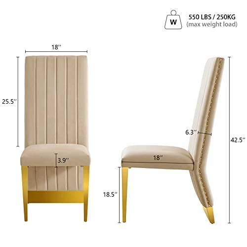 AZhome Dining Chairs With Nail Head Trim, Modern Upholstered Velvet Dining Room Chairs In Lovely Color Tufted And Gold Stainless Steel, Set Of 2 4 AZhome Dining Chairs With Nail Head Trim, Modern Upholstered Velvet Dining Room Chairs In Lovely Color Tufted And Gold Stainless Steel, Set Of 2 - Image 2