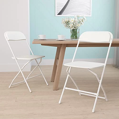 EMMA + OLIVER Set Of 2 White Stackable Folding Plastic Chairs - 650 LB Weight Capacity 3 EMMA + OLIVER Set Of 2 White Stackable Folding Plastic Chairs - 650 LB Weight Capacity