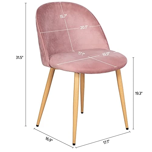 Yaheetech Dining Chairs Living Room Chair Velvet Kitchen Chairs With Soft Seat/Backrest/Wooden Style/Metal Legs For Kitchen Dining Room Restaurant Cafe Set Of 4, Pink 5 Yaheetech Dining Chairs Living Room Chair Velvet Kitchen Chairs With Soft Seat/Backrest/Wooden Style/Metal Legs For Kitchen Dining Room Restaurant Cafe Set Of 4, Pink - Image 3