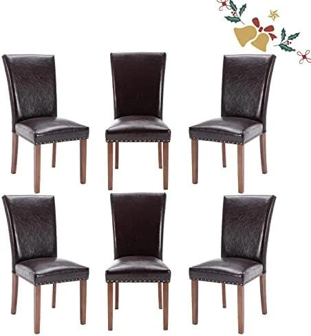 PU Leather Dining Chairs Set Of 6, Upholstered Parsons Dining Room Kitchen Side Chair With Nailhead Trim And Wood Legs - Dark Brown 16 PU Leather Dining Chairs Set Of 6, Upholstered Parsons Dining Room Kitchen Side Chair With Nailhead Trim And Wood Legs - Dark Brown - Image 14