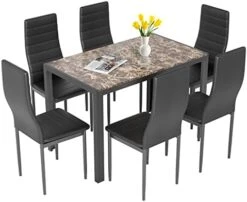 AOOU 5/7pieces Kitchen Table Set, Modern Dining Table Set W/Glass-Top Table And 4/6 Leather Upholstered Chairs For Dining Room, Kitchen, Dinette, Breakfast Nook (Black, Dinning Table With 6 Chairs) 20 AOOU 5/7pieces Kitchen Table Set, Modern Dining Table Set W/Glass-Top Table And 4/6 Leather Upholstered Chairs For Dining Room, Kitchen, Dinette, Breakfast Nook (Black, Dinning Table With 6 Chairs) -Home Table Chair Store 41RHl6RO2uL. AC