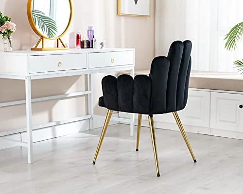 CIMOTA Black Dining Chairs Set Of 2 Velvet Upholstered Comfy Living Room Chairs Modern Finger Shape Back Vanity Chair With Arms For Makeup Room/Bedroom, 2PCS 6 CIMOTA Black Dining Chairs Set Of 2 Velvet Upholstered Comfy Living Room Chairs Modern Finger Shape Back Vanity Chair With Arms For Makeup Room/Bedroom, 2PCS - Image 4
