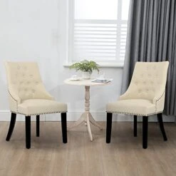 DAGONHIL Fabric Dining Chairs Set Of 2 Tufted Dining Room Chairs Upholstered Kitchen Chairs, Accent Chairs With Black Solid Wood Legs, Nailed Trim (Beige) -Home Table Chair Store 41RfFySQc9L