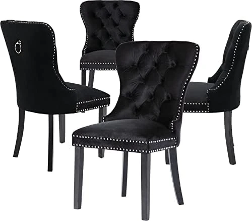 Chairus Dining Chairs Set Of 2 With Tufted High Back, Velvet Upholstered Dining Room Chairs Modern Elegant Nailhead Trim Ring Pull - Ivory 2PCS 12 Chairus Dining Chairs Set Of 2 With Tufted High Back, Velvet Upholstered Dining Room Chairs Modern Elegant Nailhead Trim Ring Pull - Ivory 2PCS - Image 10