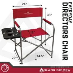 Black Sierra Everyday Directors Chair, Folding With Cup Holder, Portable Chair For Camping, Fishing, Yard, Sports, Hunting, Indoor -Home Table Chair Store 41SSimhvimL