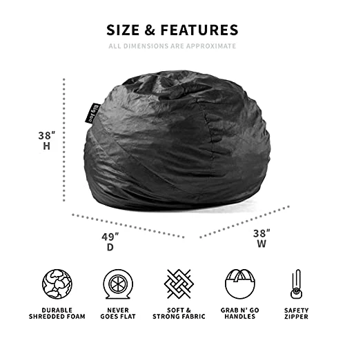 Big Joe Fuf Large Foam Filled Bean Bag Chair With Removable Cover, Black Lenox, 4ft Big 4 Big Joe Fuf Large Foam Filled Bean Bag Chair With Removable Cover, Black Lenox, 4ft Big - Image 2