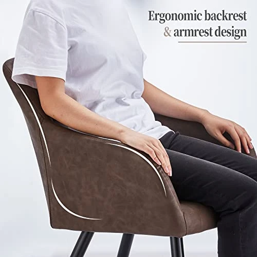 TUKAILAi Modern Dining Chairs Set Of 2, PU Leather Upholstered Accent Arm Chair With Padded Seat, Armrest & Backrest, Occasional Armchair For Leisure Lounge Guest Reception (Brown) 5 TUKAILAi Modern Dining Chairs Set Of 2, PU Leather Upholstered Accent Arm Chair With Padded Seat, Armrest & Backrest, Occasional Armchair For Leisure Lounge Guest Reception (Brown) - Image 3