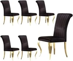 AZhome Dining Chairs Set Of 4, Beige Velvet Upholstered Dining Room Chairs With Silver Mirrored Stainless Steel Cabriole Legs -Home Table Chair Store 41SfSpSuEsL. AC