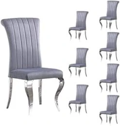 AZhome Dining Chairs Set Of 4, Beige Velvet Upholstered Dining Room Chairs With Silver Mirrored Stainless Steel Cabriole Legs -Home Table Chair Store 41SlOJKXFJL. AC