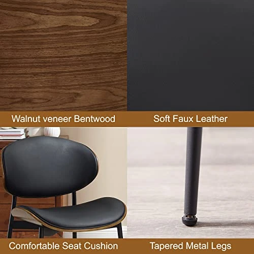 Art Leon Dining Chairs Set Of 4, Walnut Bentwood, Mid Century Modern Chair, Black Faux Leather Kitchen Dining Room Chairs With Metal Legs, Accent Chairs For Bedroom 4 Art Leon Dining Chairs Set Of 4, Walnut Bentwood, Mid Century Modern Chair, Black Faux Leather Kitchen Dining Room Chairs With Metal Legs, Accent Chairs For Bedroom - Image 2