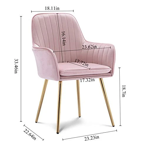 Artechworks Accent Living Dining Room Velvet Arm Chair Club Leisure Guest Lounge Bedroom Upholstered Chair With Gold Metal Legs, 2 PCS Pink 4 Artechworks Accent Living Dining Room Velvet Arm Chair Club Leisure Guest Lounge Bedroom Upholstered Chair With Gold Metal Legs, 2 PCS Pink - Image 2
