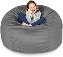 Lumaland Luxurious Giant 7ft Bean Bag Chair With Microsuede Cover - Ultra Soft, Foam Filling, Washable Jumbo Bean Bag Sofa For Kids, Teenagers, Adults - Sack Chair For Dorm, Family Room - Dark Grey -Home Table Chair Store 41TWrru2v4L. AC