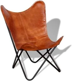 Orbit Art Gallery Leather Living Room Chairs-Butterfly Chair Brown Leather Butterfly Chair-Handmade With Powder Coated Folding Chairs (Tan Coated)