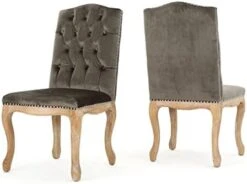 Christopher Knight Home Jolie Tufted Fabric Weathered Hardwood Dining Chairs, 2-Pcs Set, Beige -Home Table Chair Store 41TlregtPqL. AC