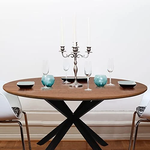 53'' Mid-Century Modern Round Dining Room Table For 4-6 Person For Home, Kitchen, Restaurant, W/Solid Metal Legs Leisure Kitchen Table For Dining Room, Easy-Assembly, Walnut Looking 7 53'' Mid-Century Modern Round Dining Room Table For 4-6 Person For Home, Kitchen, Restaurant, W/Solid Metal Legs Leisure Kitchen Table For Dining Room, Easy-Assembly, Walnut Looking - Image 5