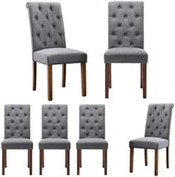 COLAMY Tufted Dining Chairs Set Of 4, Upholstered Parsons Dining Room Chairs, Fabric Kitchen Side Chair With Wood Legs - Dark Beige -Home Table Chair Store 41UDotU46KL. AC